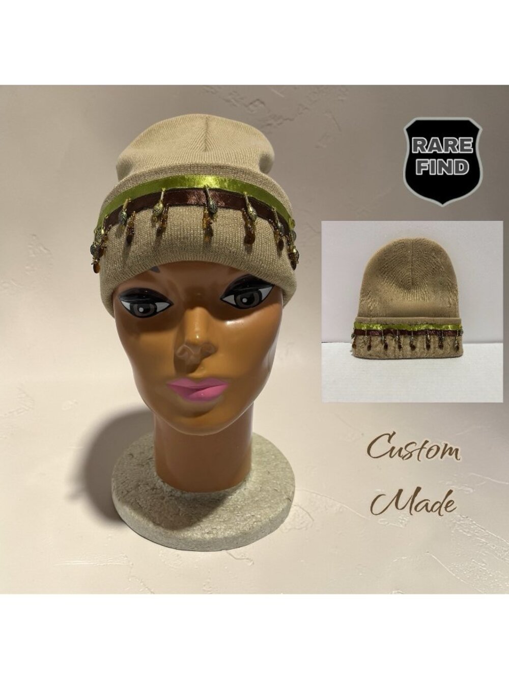 Vintage Charmed Womens Beanie Hat With Decorative Ribbon & Tassels. OOAK! NWOT!